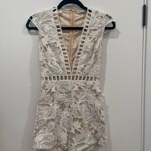 Mini White Lace Romper with Deep V-Neck